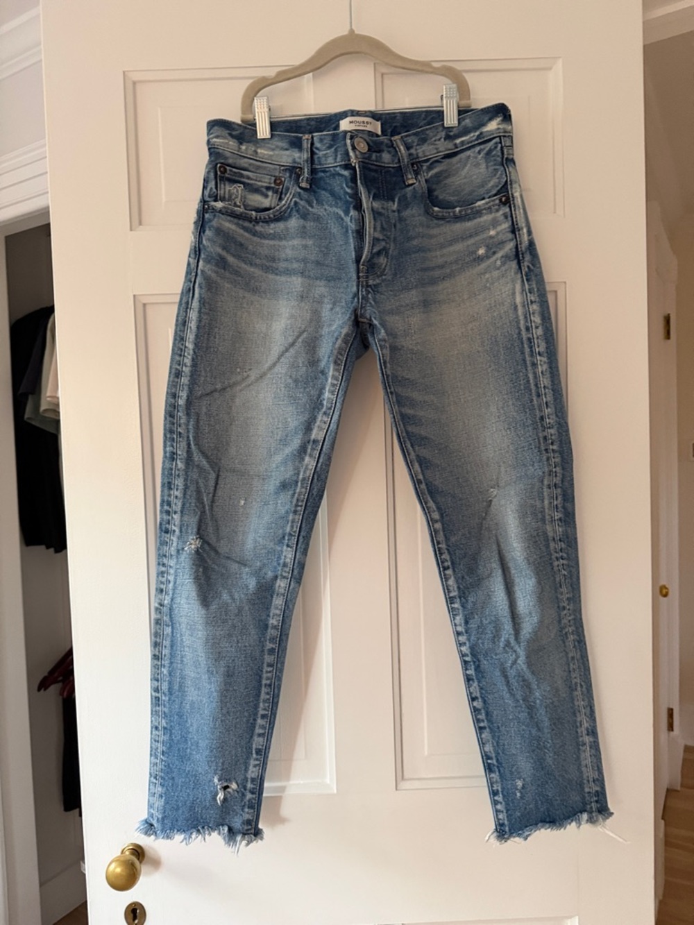 Moussy Light Blue Slim Straight Distressed Jeans